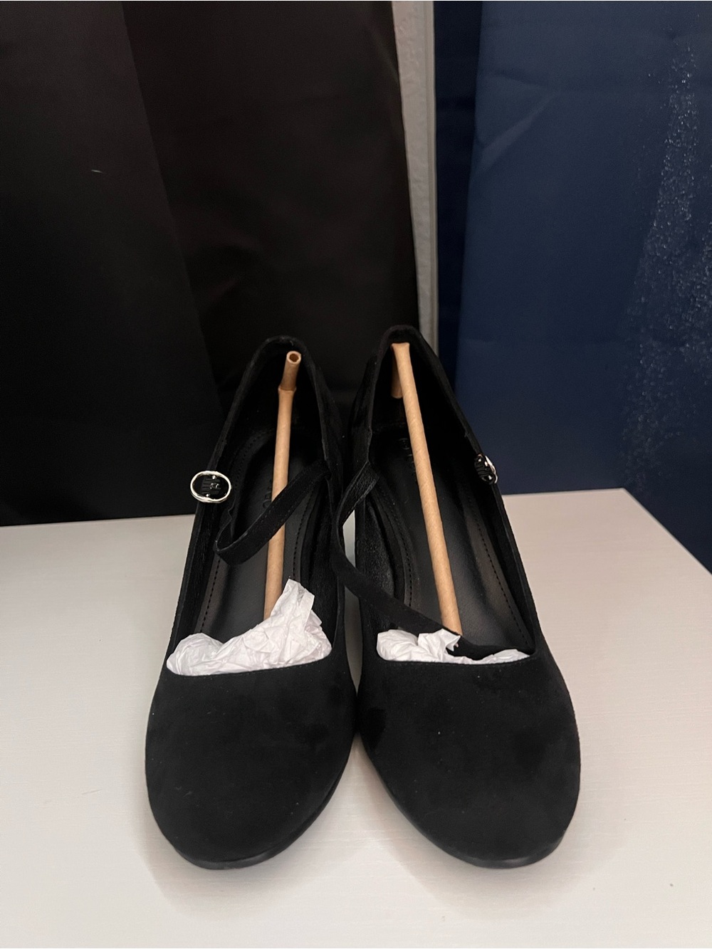 Coutgo Black Faux Suede Mary Jane Wedge Heels Women’s Size 8 Ankle Strap Pumps